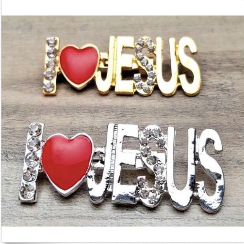I Love Heart Jesus Easter Christian Brooch 2" silver gold Inspirational *